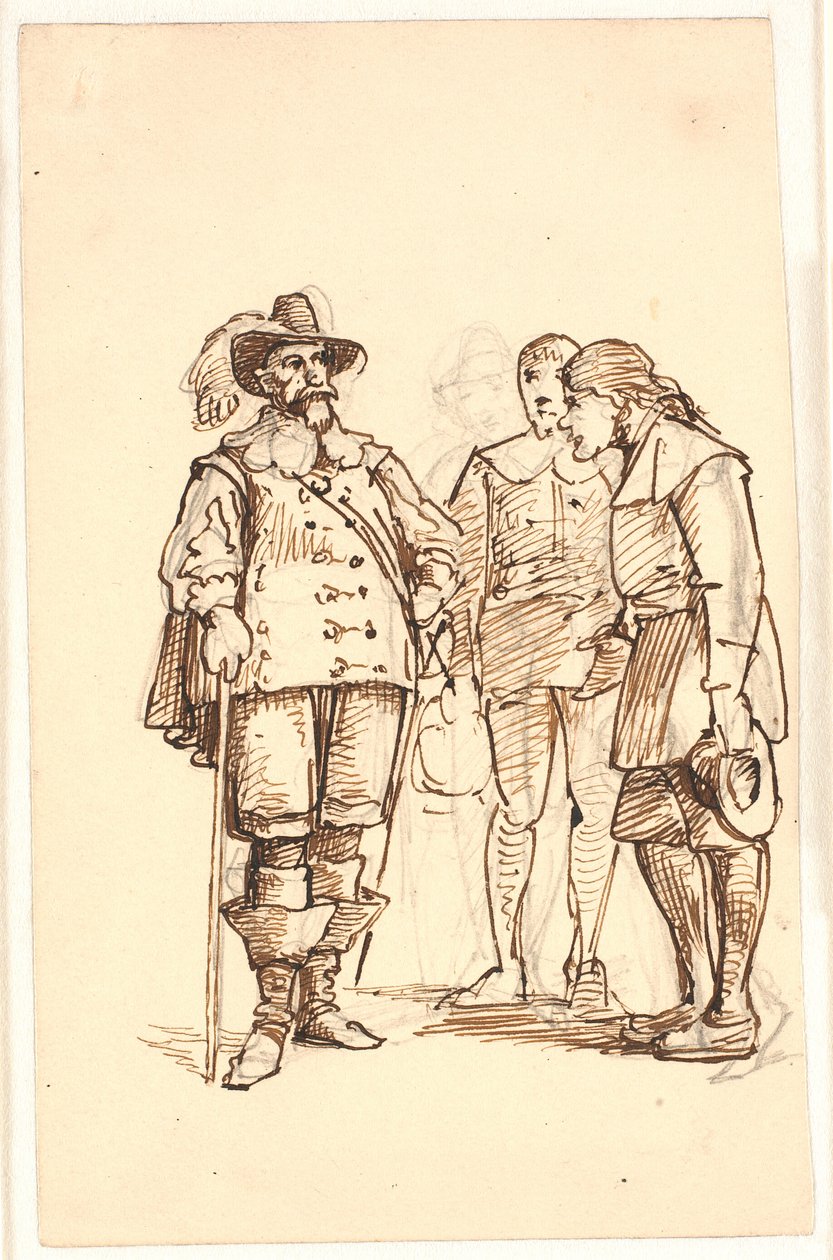 Nobre de Chr. 4.s tempo conversando com dois homens de Wilhelm Marstrand
