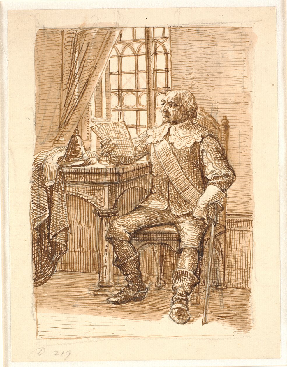Nobre de Chr. O tempo de 4. senta e lê uma carta de Wilhelm Marstrand
