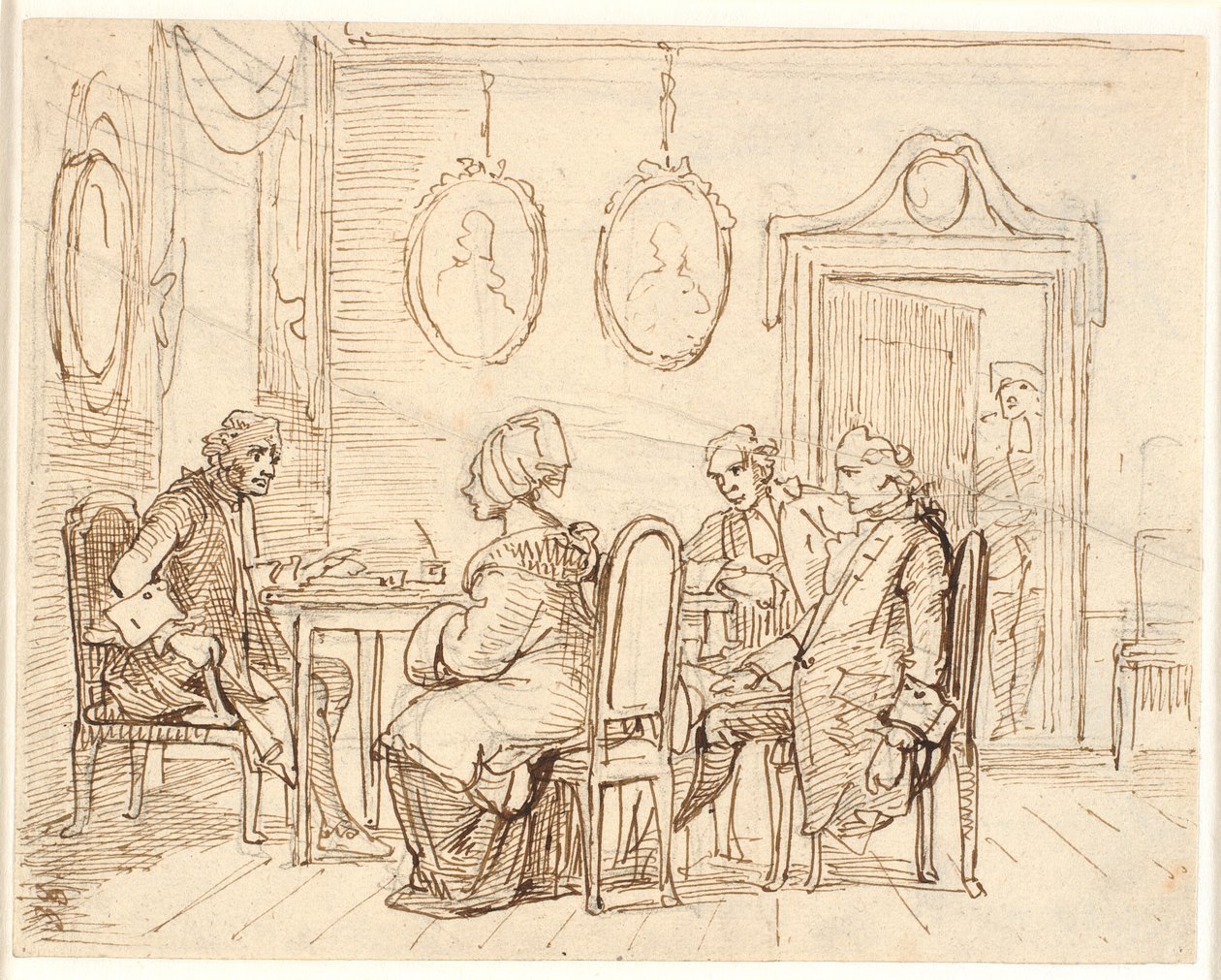Visita a um magistrado ou advogado. Cenário Holberg de Wilhelm Marstrand