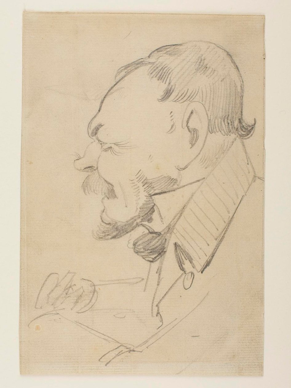 Caricatura de Gottlieb Bindesbøll de Wilhelm Marstrand