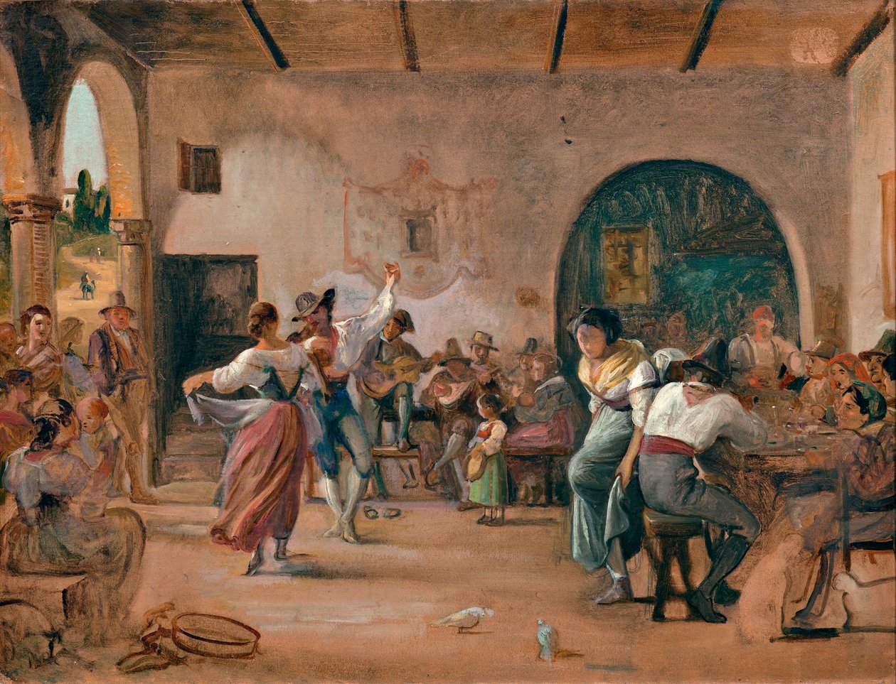 Dança numa Osteria, c.1860 (óleo sobre cartão) de Wilhelm Marstrand