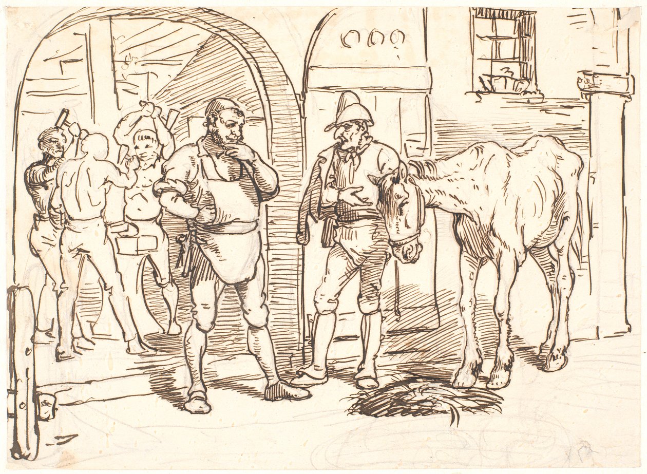 O cavalo velho é levado para uma forja romana de Wilhelm Marstrand