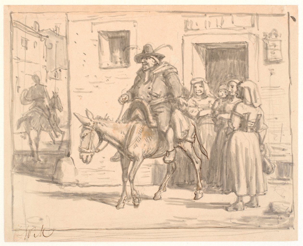 Dom Quixote e Sancho Pança saem da taberna de Wilhelm Marstrand