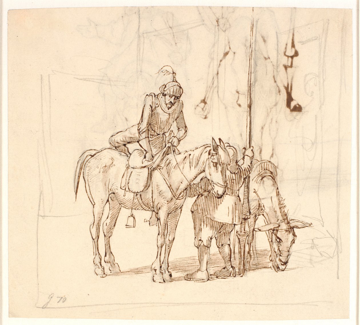 Dom Quixote monta seu cavalo de Wilhelm Marstrand
