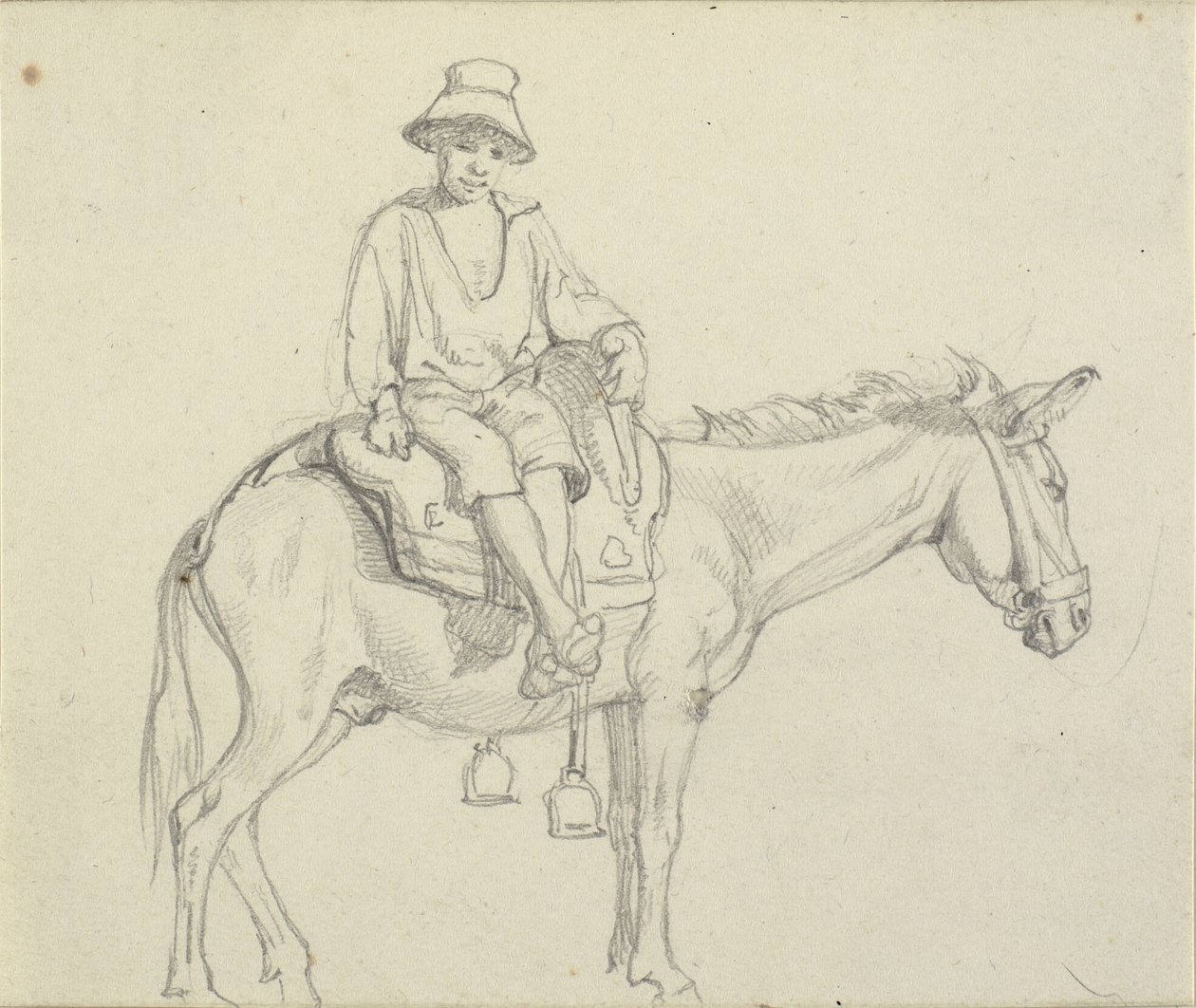Menino sentado de lado no burro de Wilhelm Marstrand
