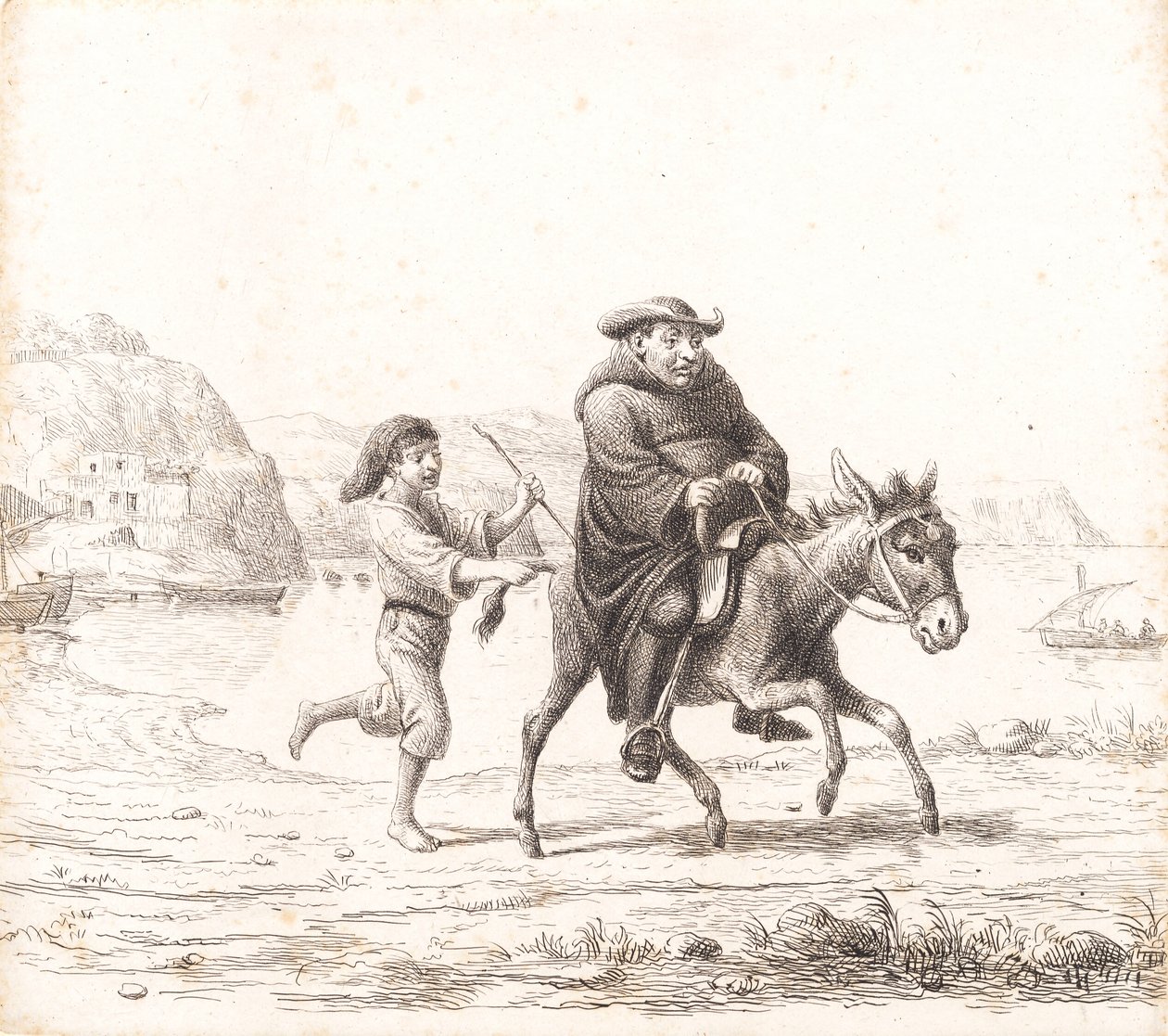 Um monge montando um burro seguido por um menino italiano de Wilhelm Marstrand