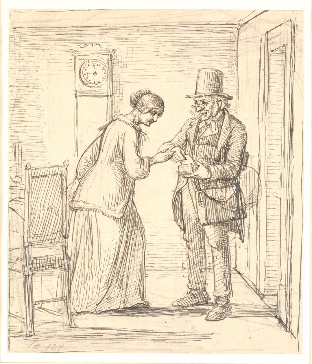 Uma jovem recebe uma carta do carteiro de Wilhelm Marstrand