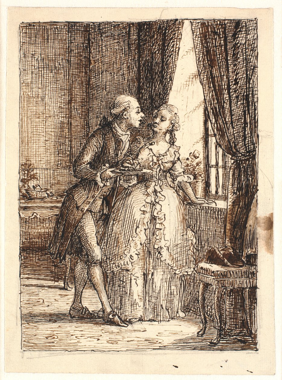 Um jovem casal. O príncipe herdeiro Frederik (sexta-feira 5) come cerejas em Charlottenborg com a princesa Louise de Wilhelm Marstrand
