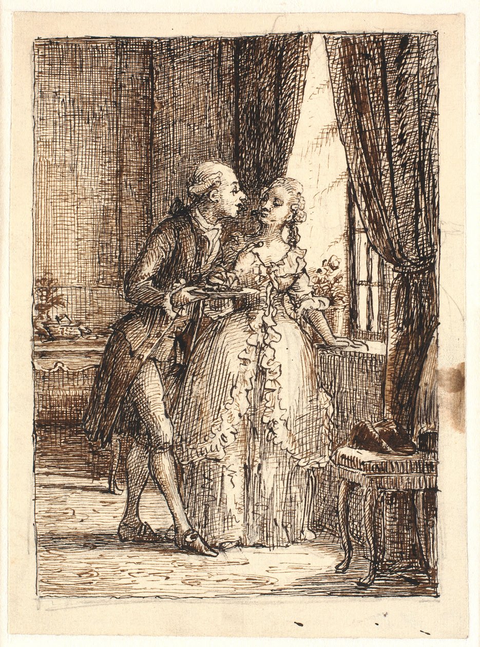 Um jovem casal. O príncipe herdeiro Frederik (sexta-feira 5) come cerejas em Charlottenborg com a princesa Louise de Wilhelm Marstrand
