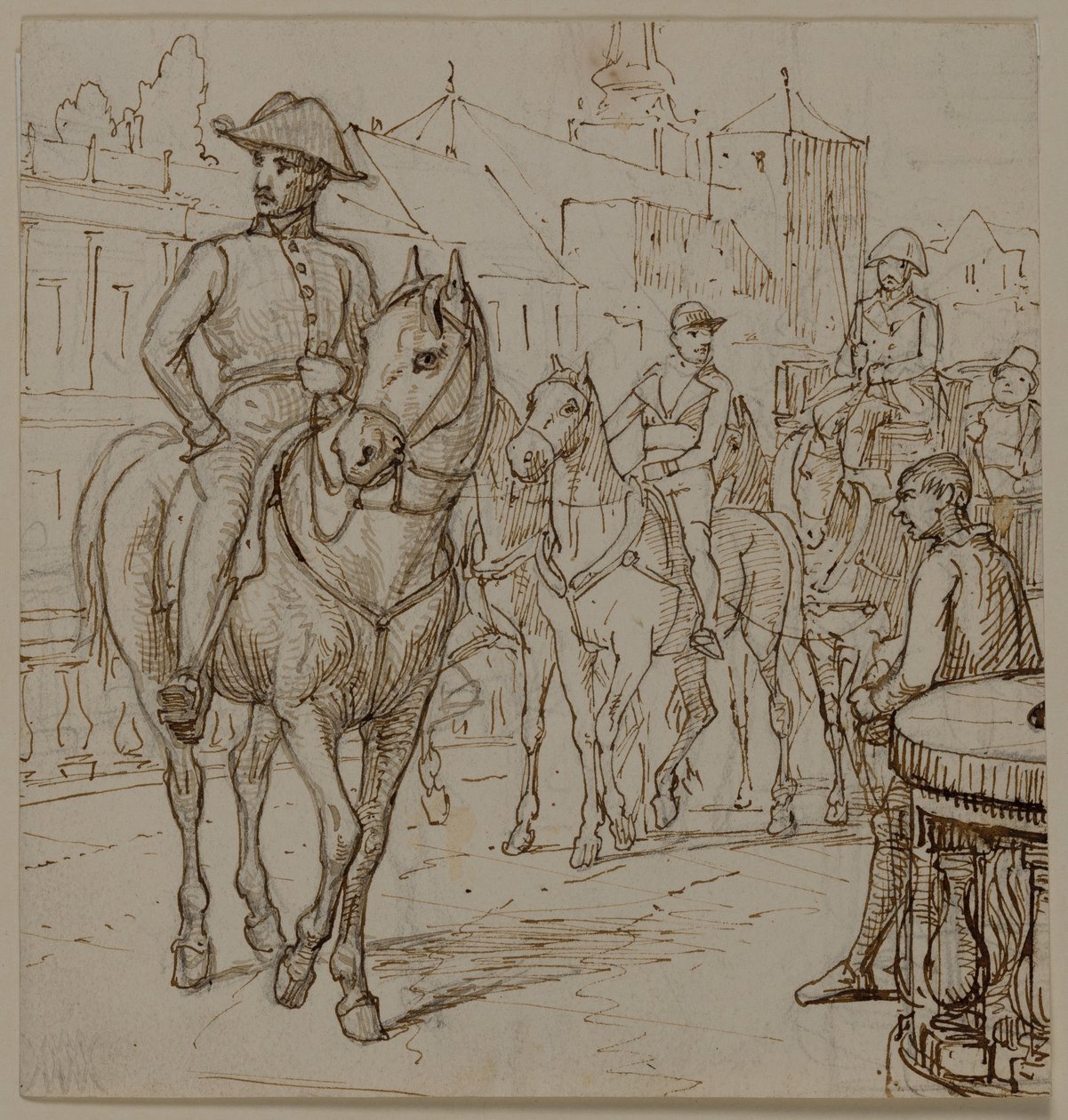 Carruagem puxada por quatro cavalos com um senhor corpulento de chapéu de Wilhelm Marstrand
