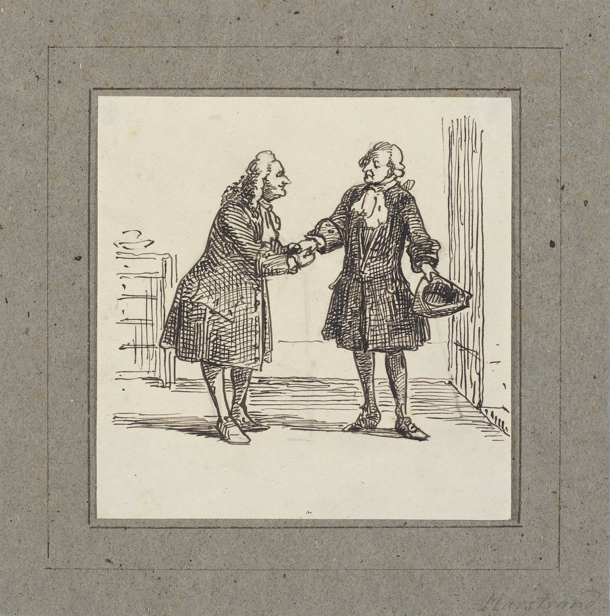 Figuras da era Holberg: Um preço do tabaco é oferecido por um cavalheiro a outro de Wilhelm Marstrand