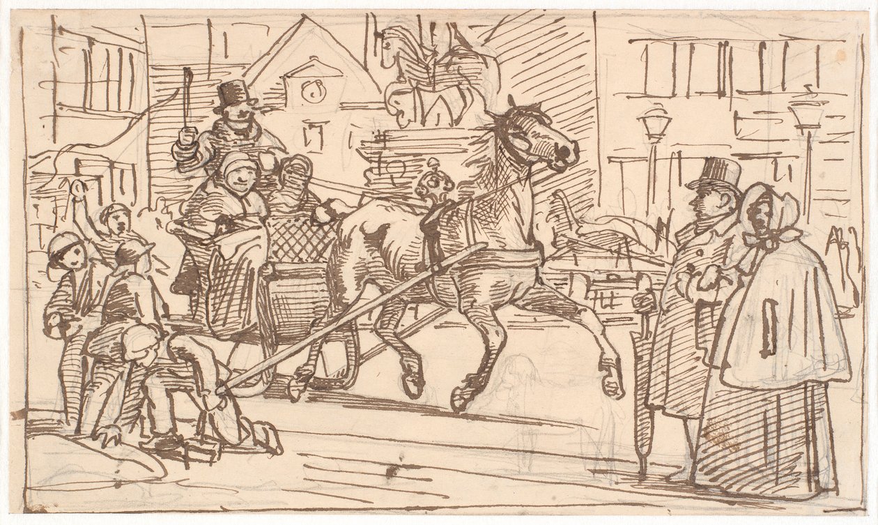 Passeio de trenó ao redor do "Cavalo" em Kongens Nytorv de Wilhelm Marstrand
