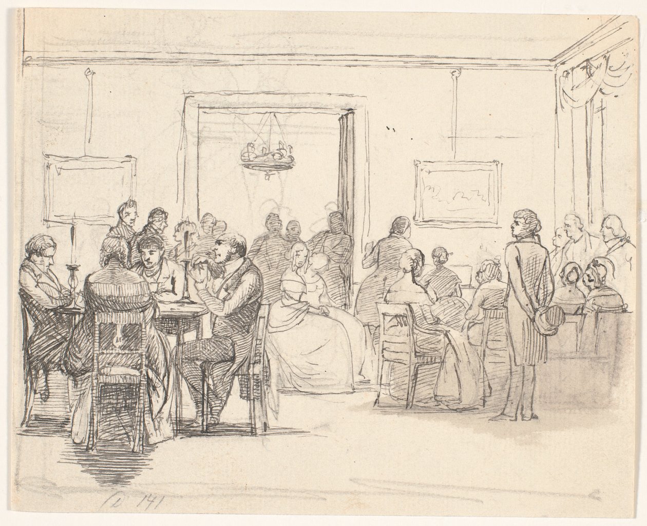 Cena da sociedade de Copenhague, t.v. jogadores de cartas, ou seja, a música é tocada lá de Wilhelm Marstrand