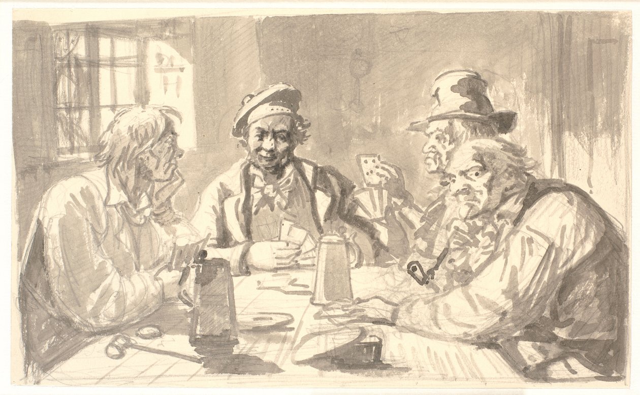 Jogo de cartas em uma adega de taverna de Wilhelm Marstrand