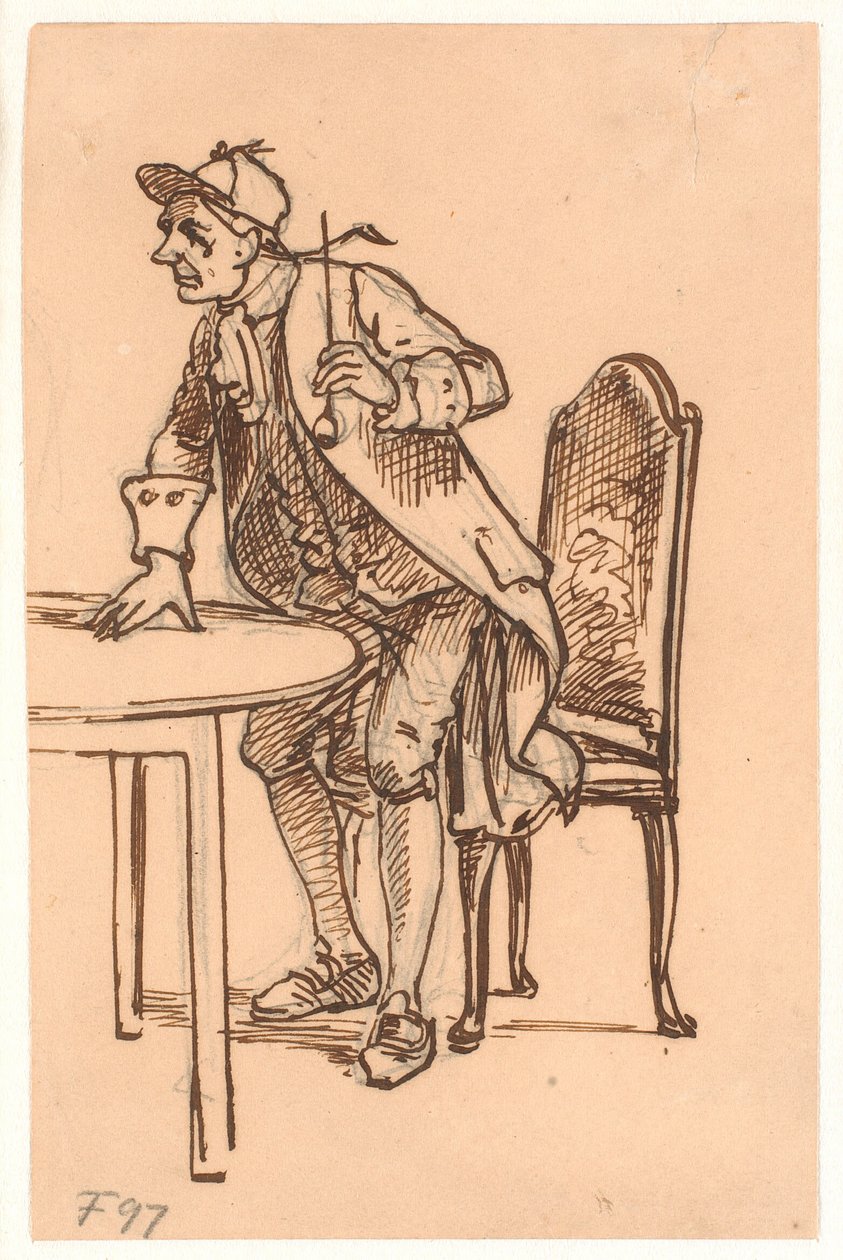 Homem com boné e cachimbo se levanta (discutindo?) em uma mesa de Wilhelm Marstrand