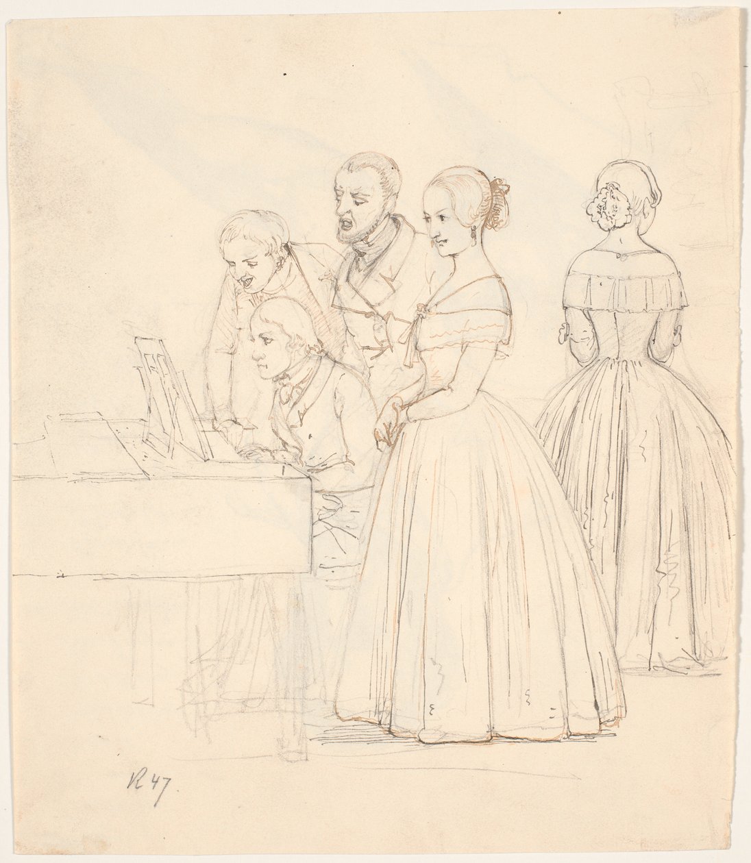 Dueto masculino com acompanhamento de piano; além disso, duas senhoras de Wilhelm Marstrand