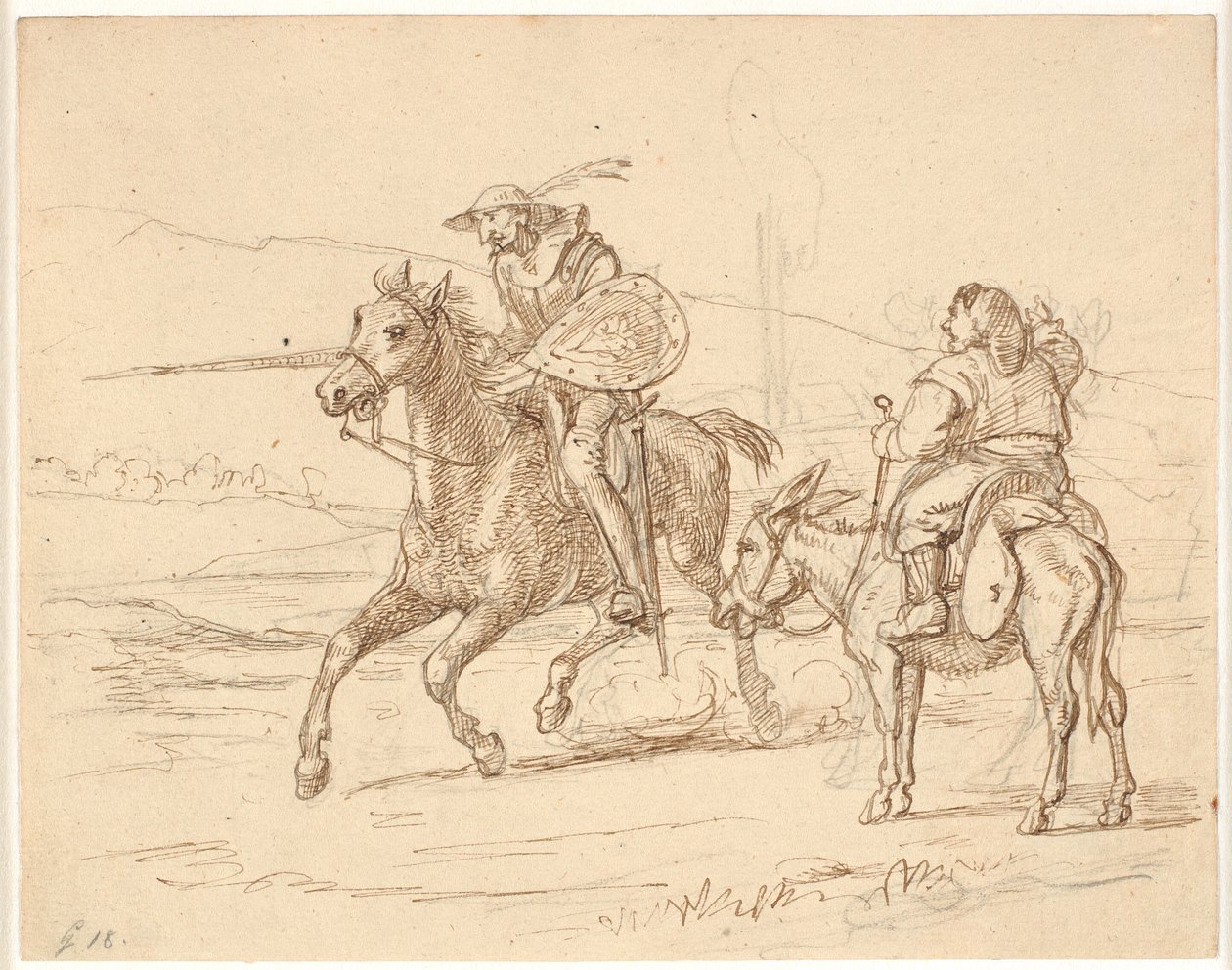Enquanto Sancho observa, Dom Quixote ataca de Wilhelm Marstrand