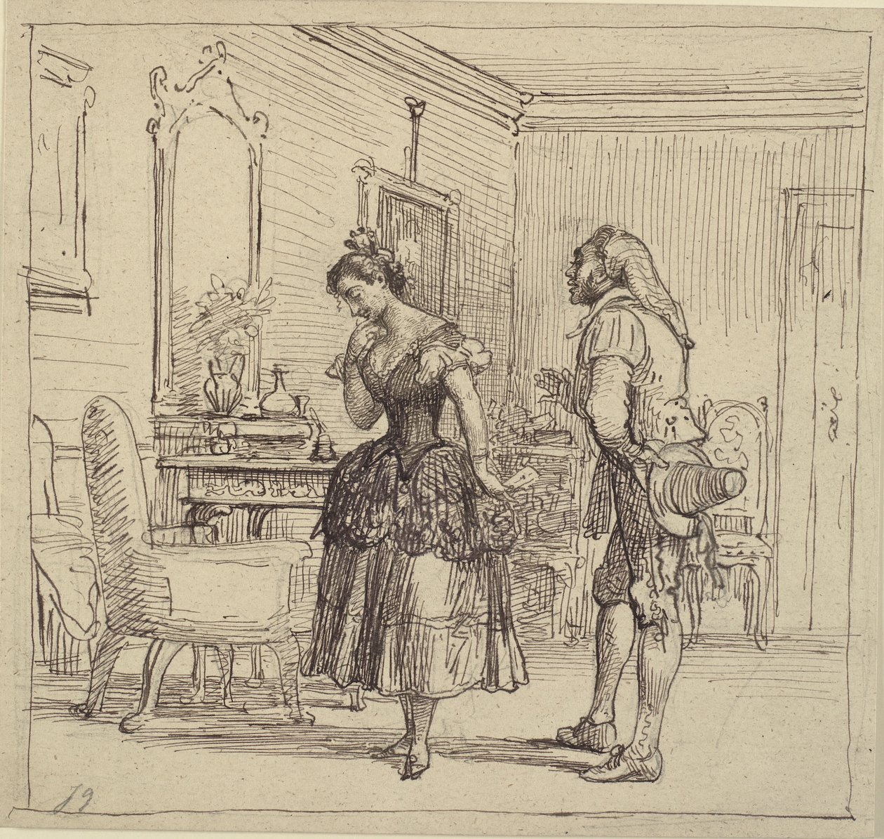 Rosina entrega a Fígaro a carta ao Conde Almaviva. (O Barbeiro de Sevilha) de Wilhelm Marstrand
