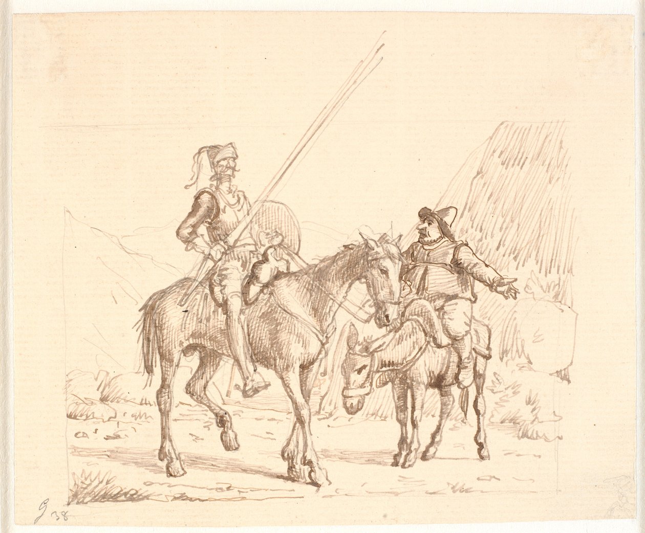 Sancho no burro explica algo a Dom Quixote de Wilhelm Marstrand