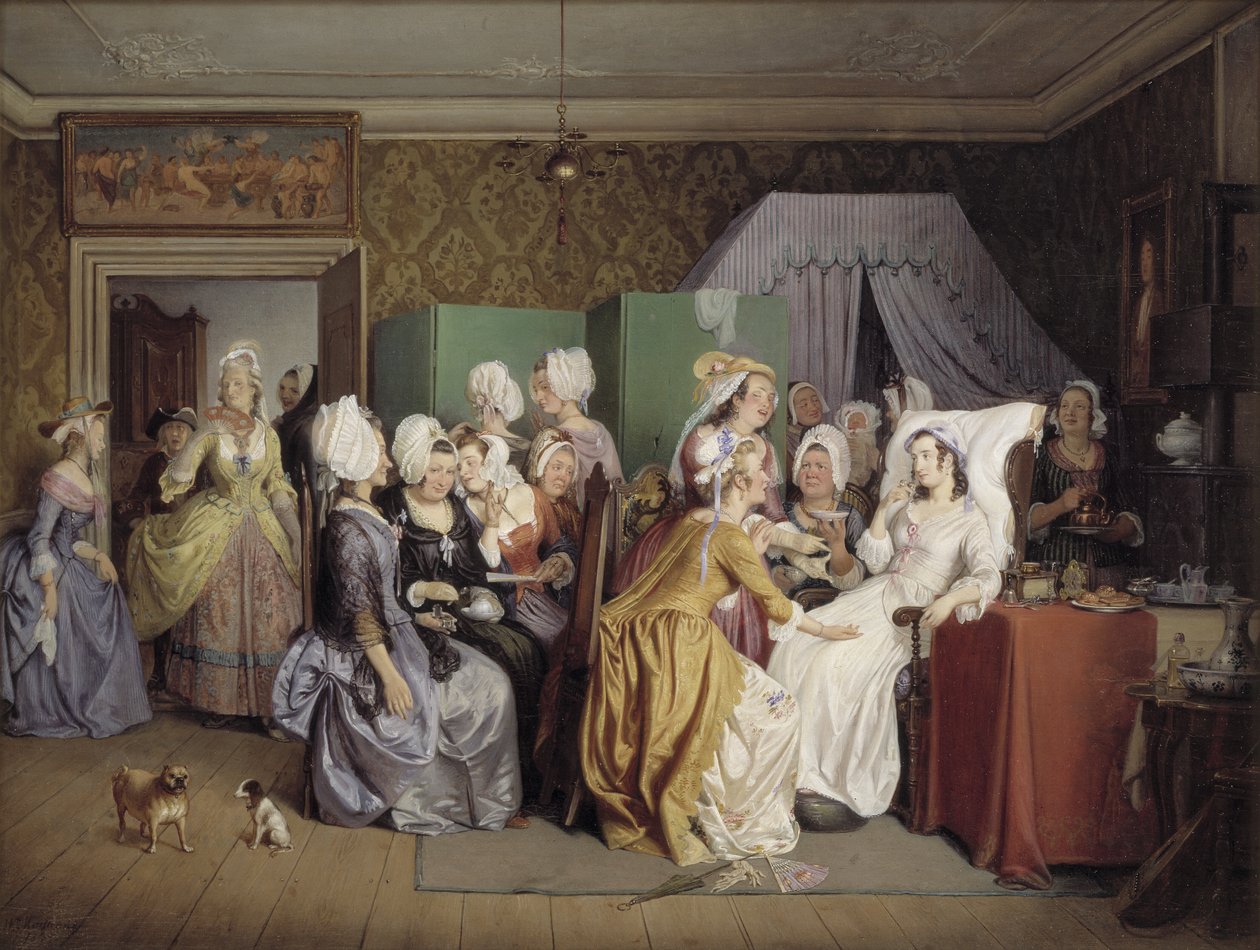 Cena de The Lying-in Room de Ludwig Holberg de Wilhelm Marstrand