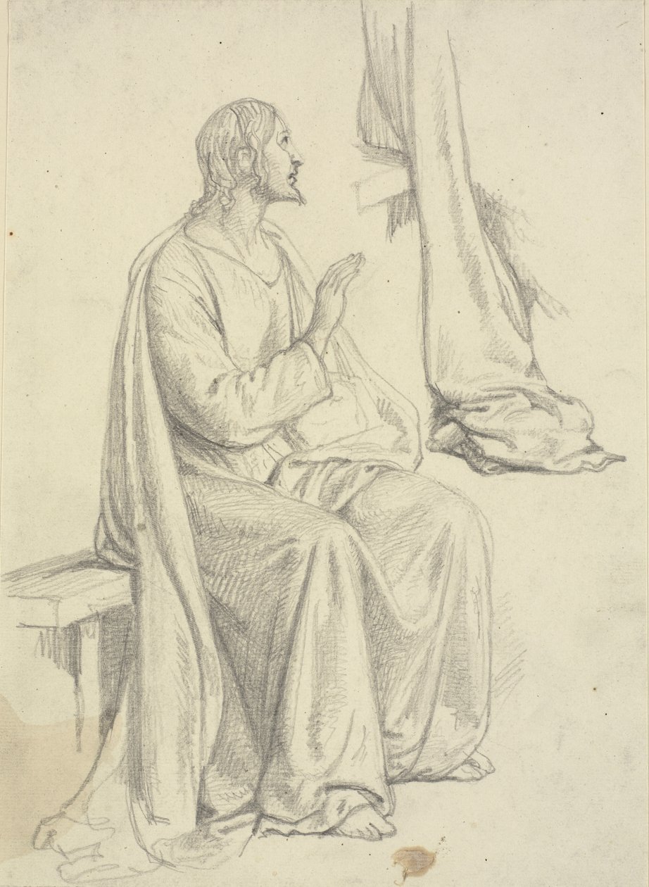Jesus sentado, bem como estudo de cortinas de Wilhelm Marstrand
