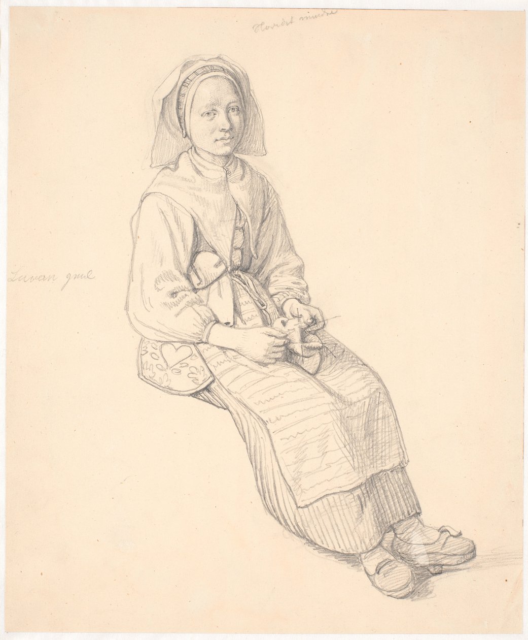 Mulher sueca sentada com malhas de Wilhelm Marstrand