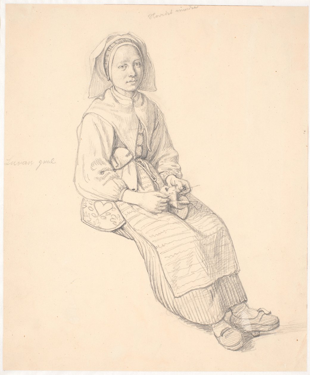 Mulher sueca sentada com malhas de Wilhelm Marstrand