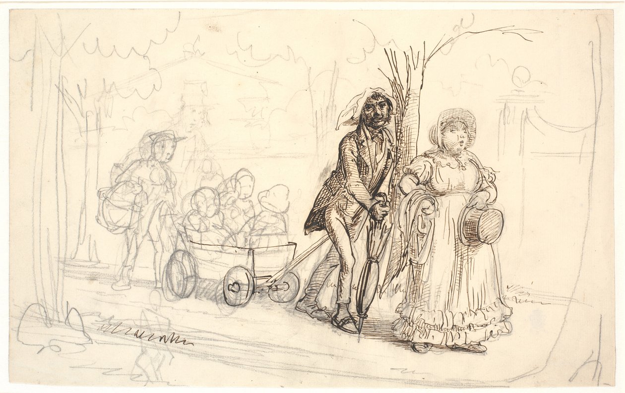 A família sapateiro faz um passeio pela floresta ao longo de Strandvejen de Wilhelm Marstrand