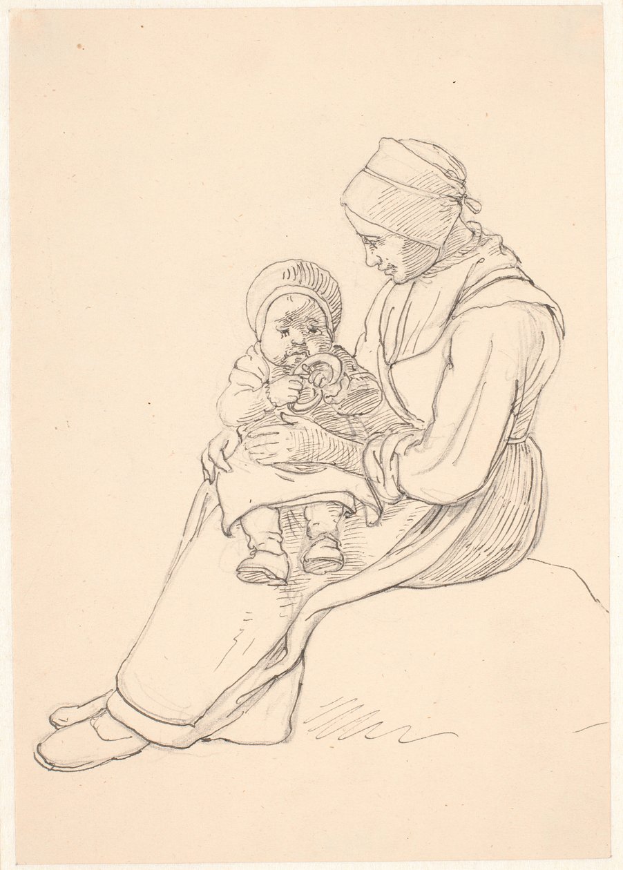 Garota sueca com uma criança no colo de Wilhelm Marstrand