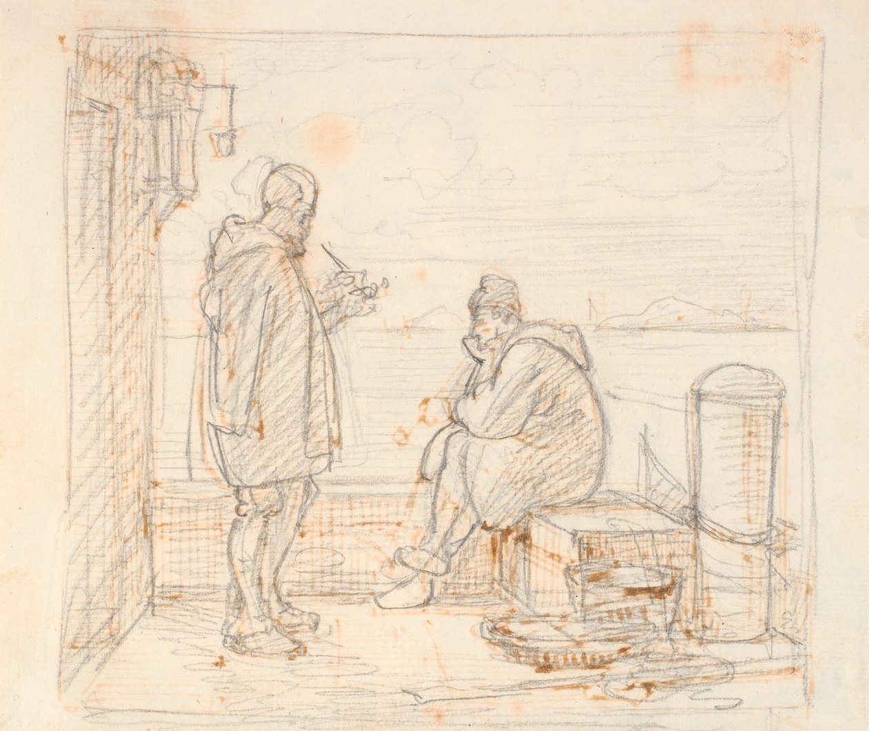 Dois italianos em um cais à beira-mar de Wilhelm Marstrand