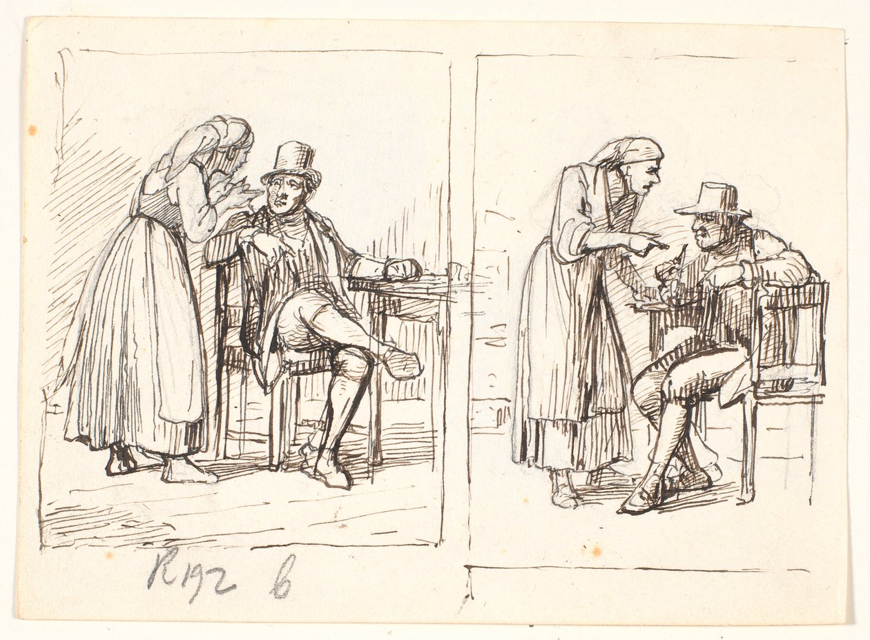 Duas cenas com uma mulher italiana conversando com um homem idoso de Wilhelm Marstrand