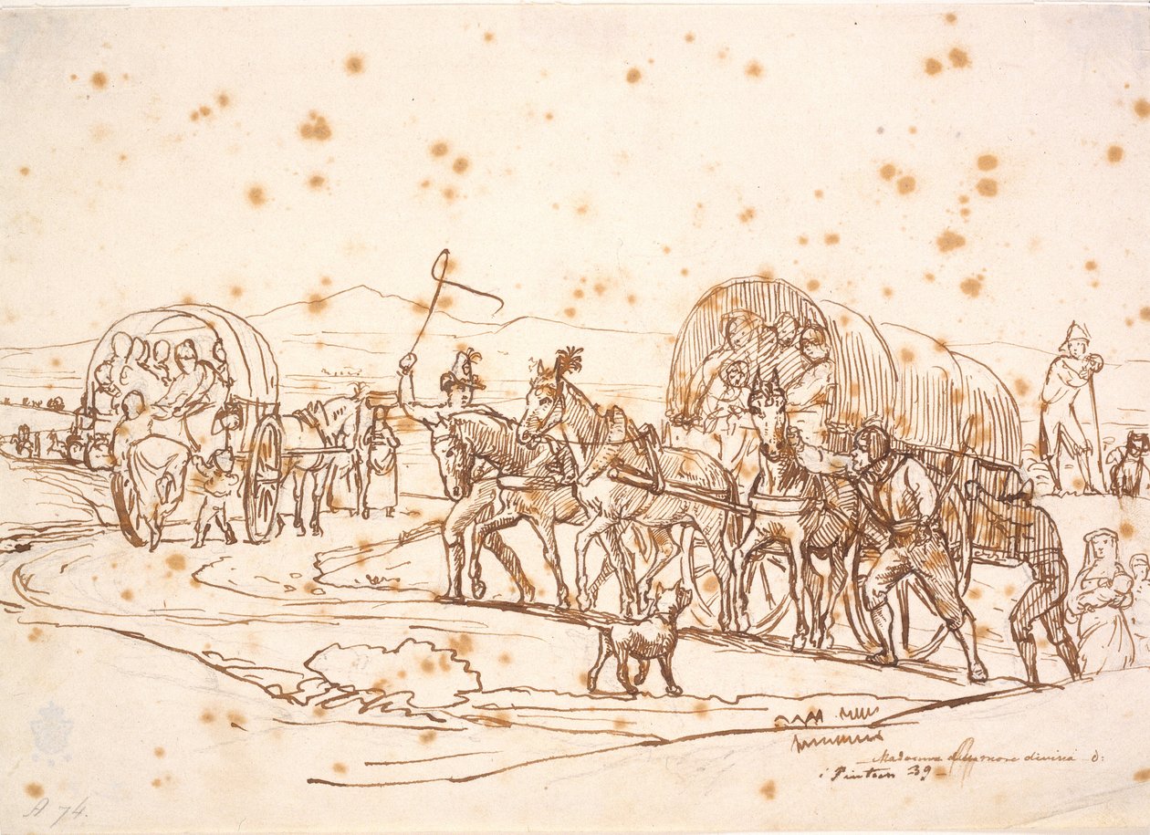 O trem através da Campanha para uma celebração na igreja para "Madonna dellamore divina em Pintsen 39" de Wilhelm Marstrand