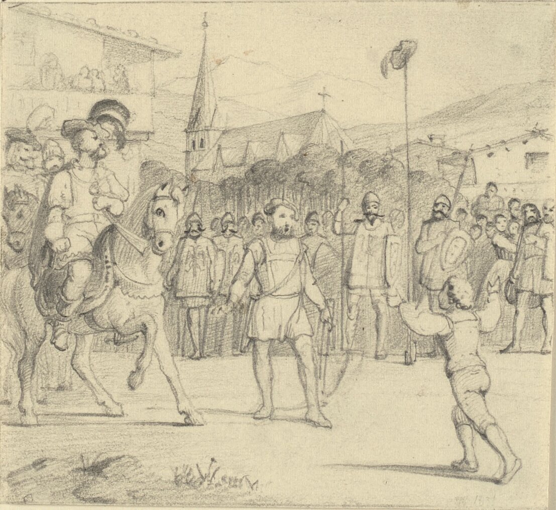 Wilhelm Tell atirou na maçã da cabeça de seu filho de Wilhelm Marstrand