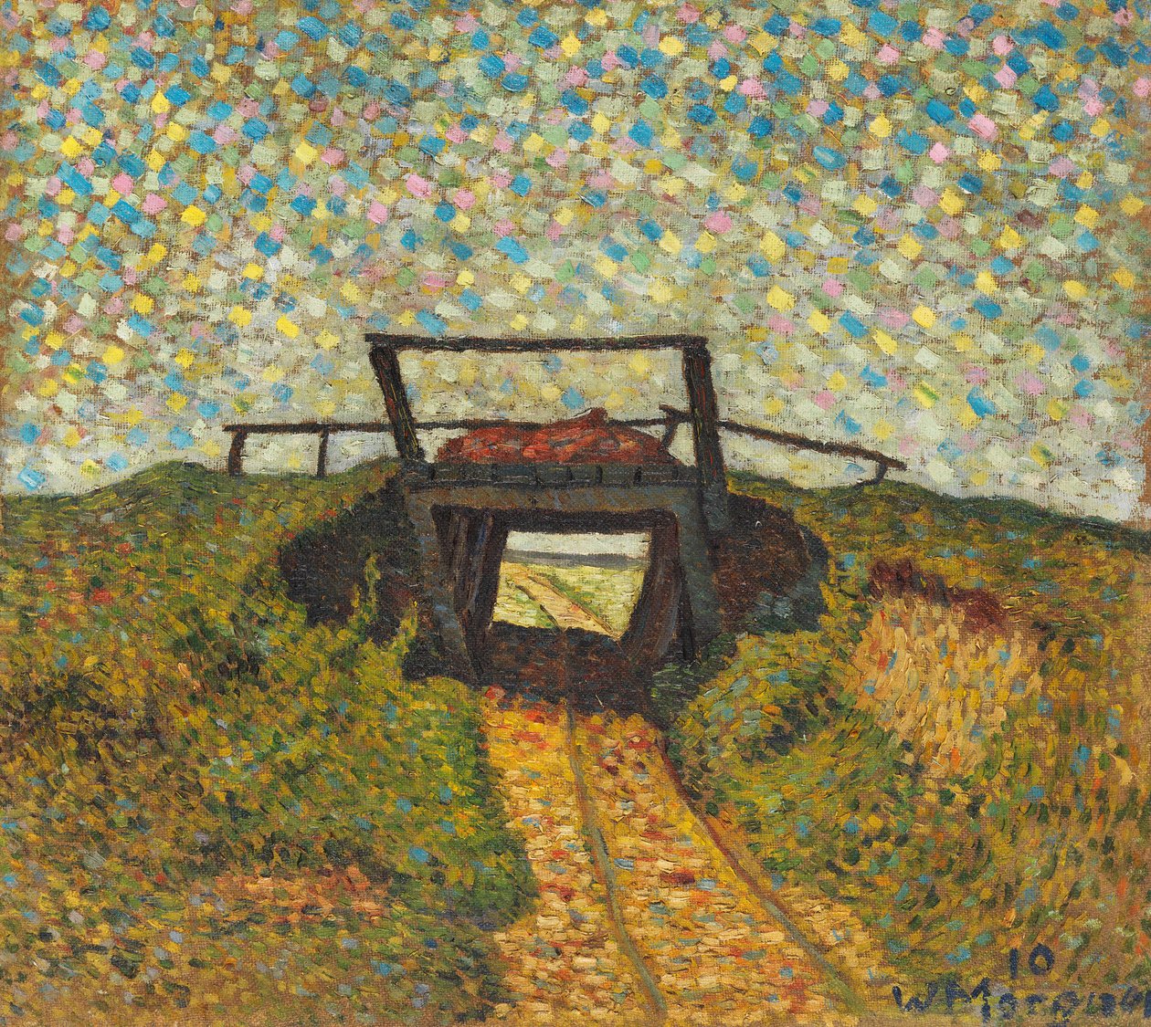 Paisagem com uma pequena ponte perto de Soest, 1910. de Wilhelm Morgner