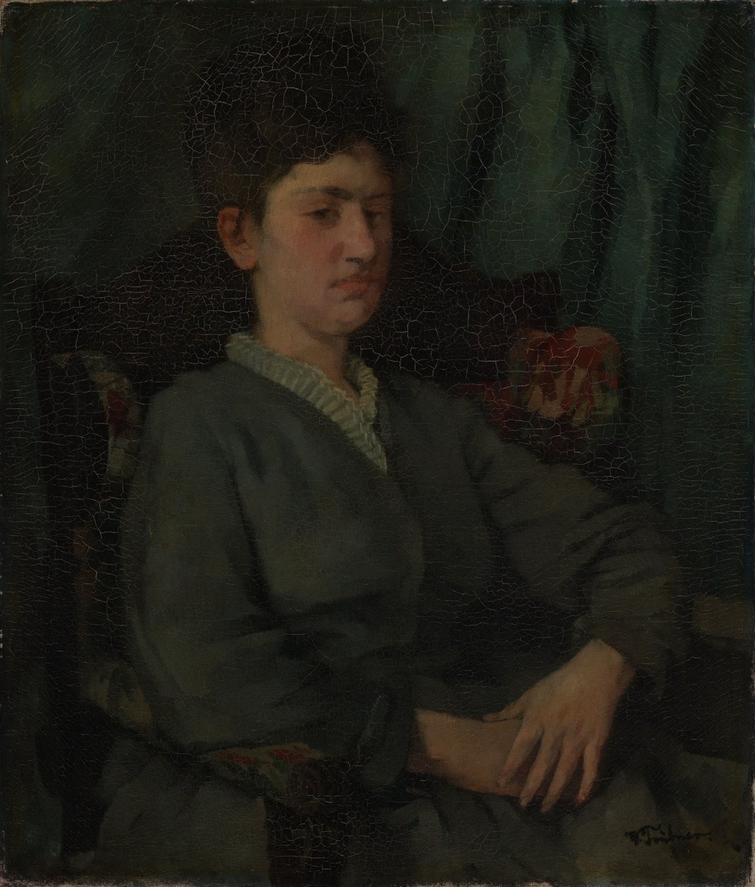 Retrato de uma dama numa poltrona de Wilhelm Trübner