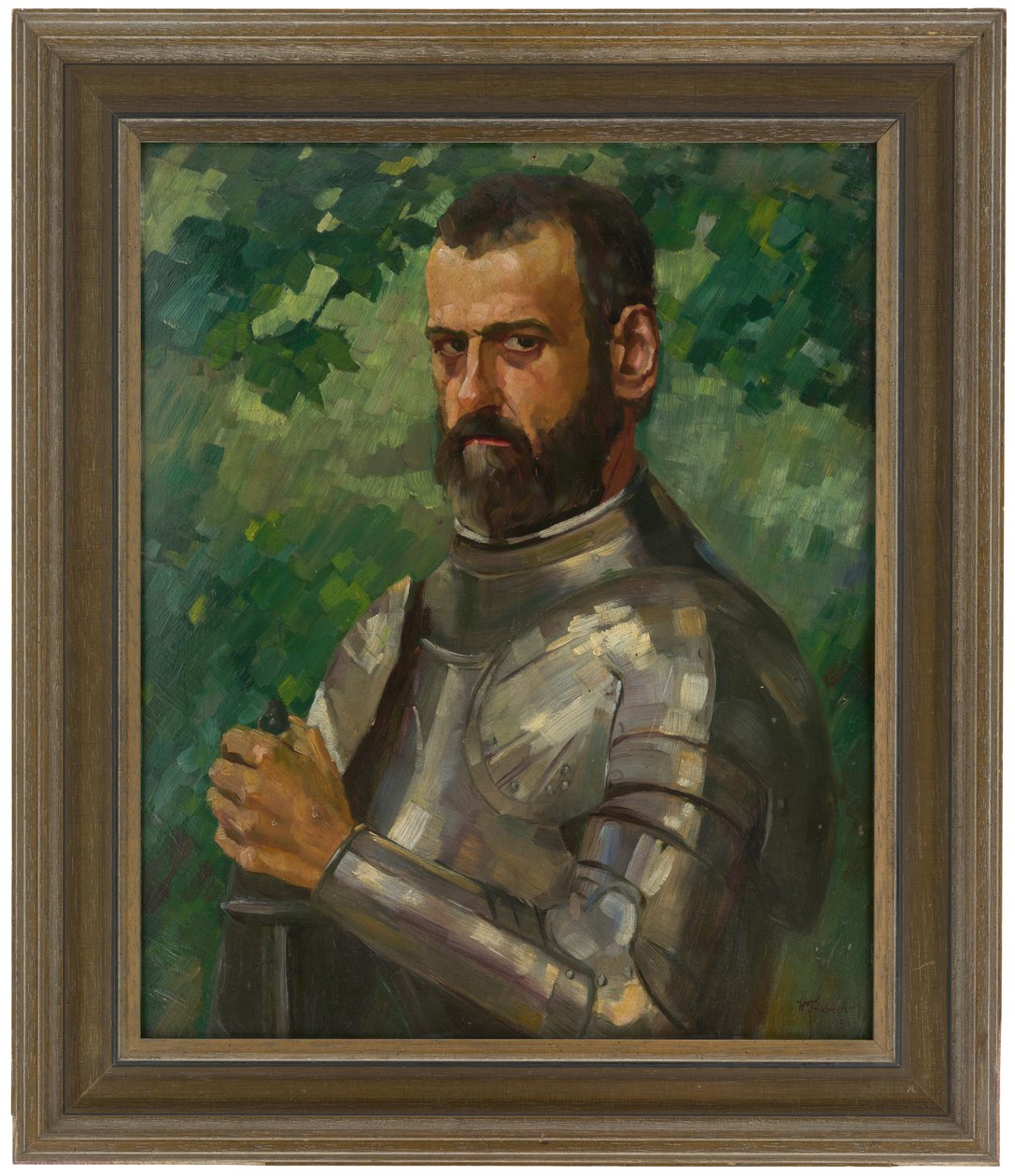 Retrato de busto de um homem em armadura de Wilhelm Trübner