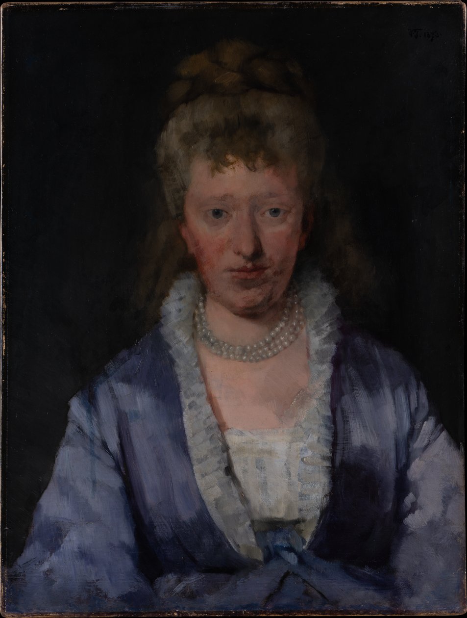 Retrato de uma dama com vestido violeta de Wilhelm Trübner