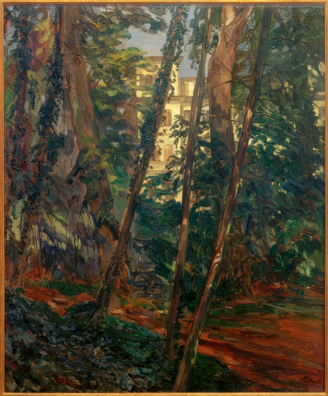 Castelo Hemsbach atrás das árvores de Wilhelm Trübner