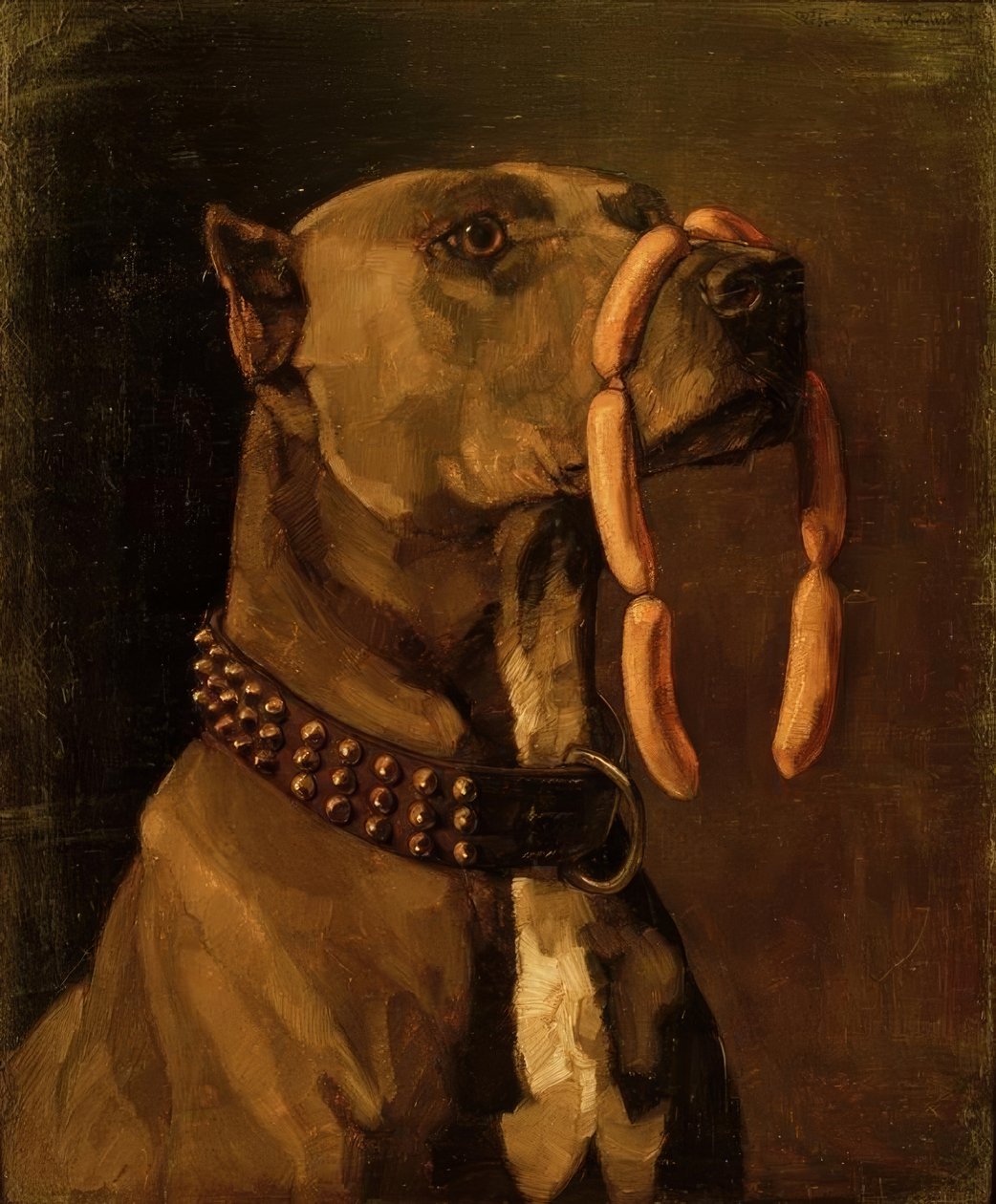 W.Trübner, Dogue alemão com salsichas de Wilhelm Trübner