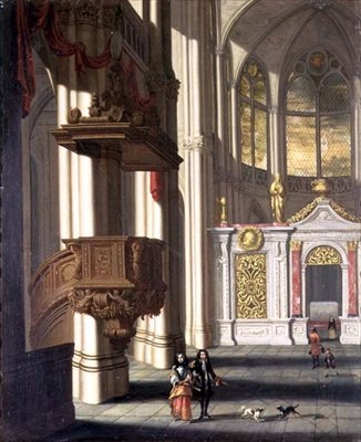 Interior da igreja com figuras elegantes (óleo sobre painel) de Wilhelm van Ehrenberg