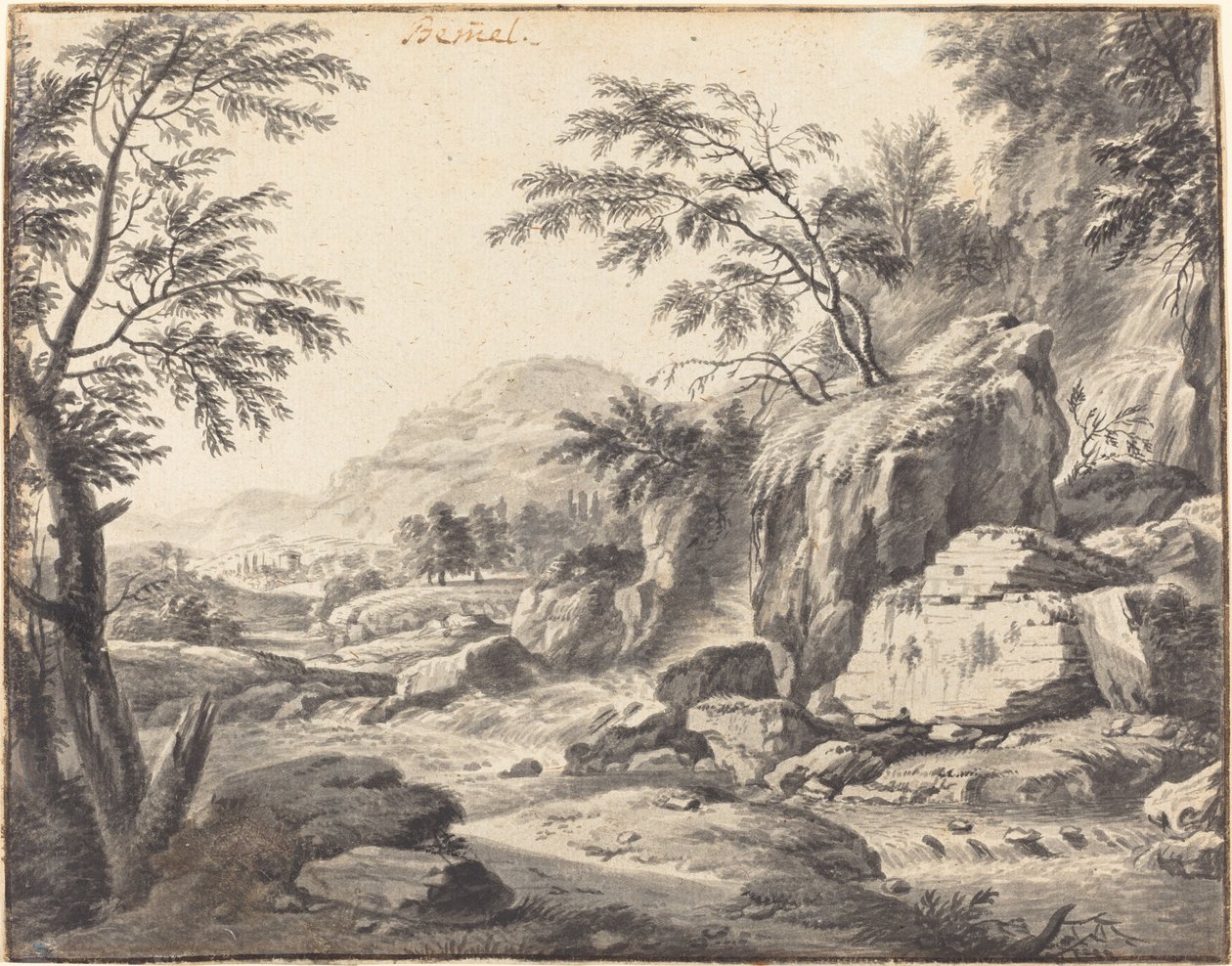 Paisagem clássica com uma cachoeira de Wilhelm von Bemmel
