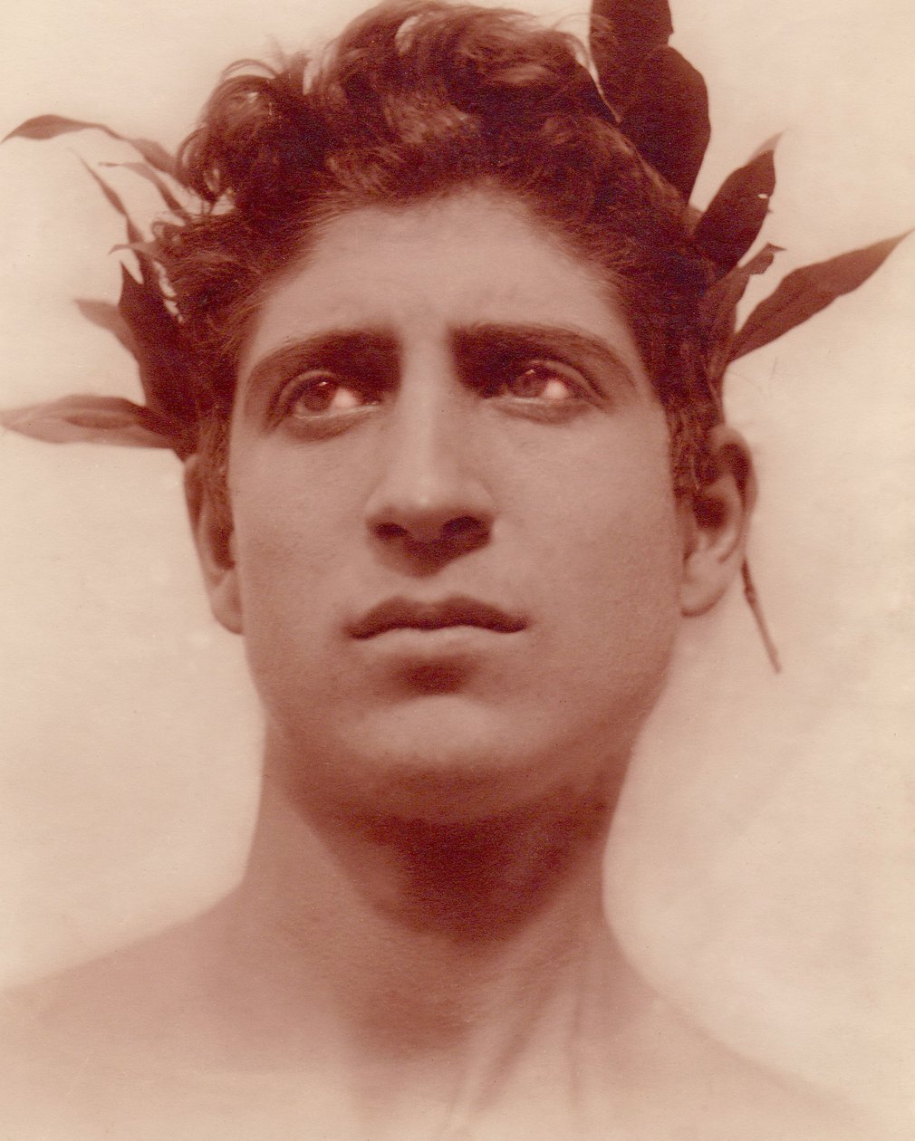 Estudo de um menino usando uma coroa de flores, Sicília, C.1898 (foto sépia) de Baron Wilhelm von Gloeden