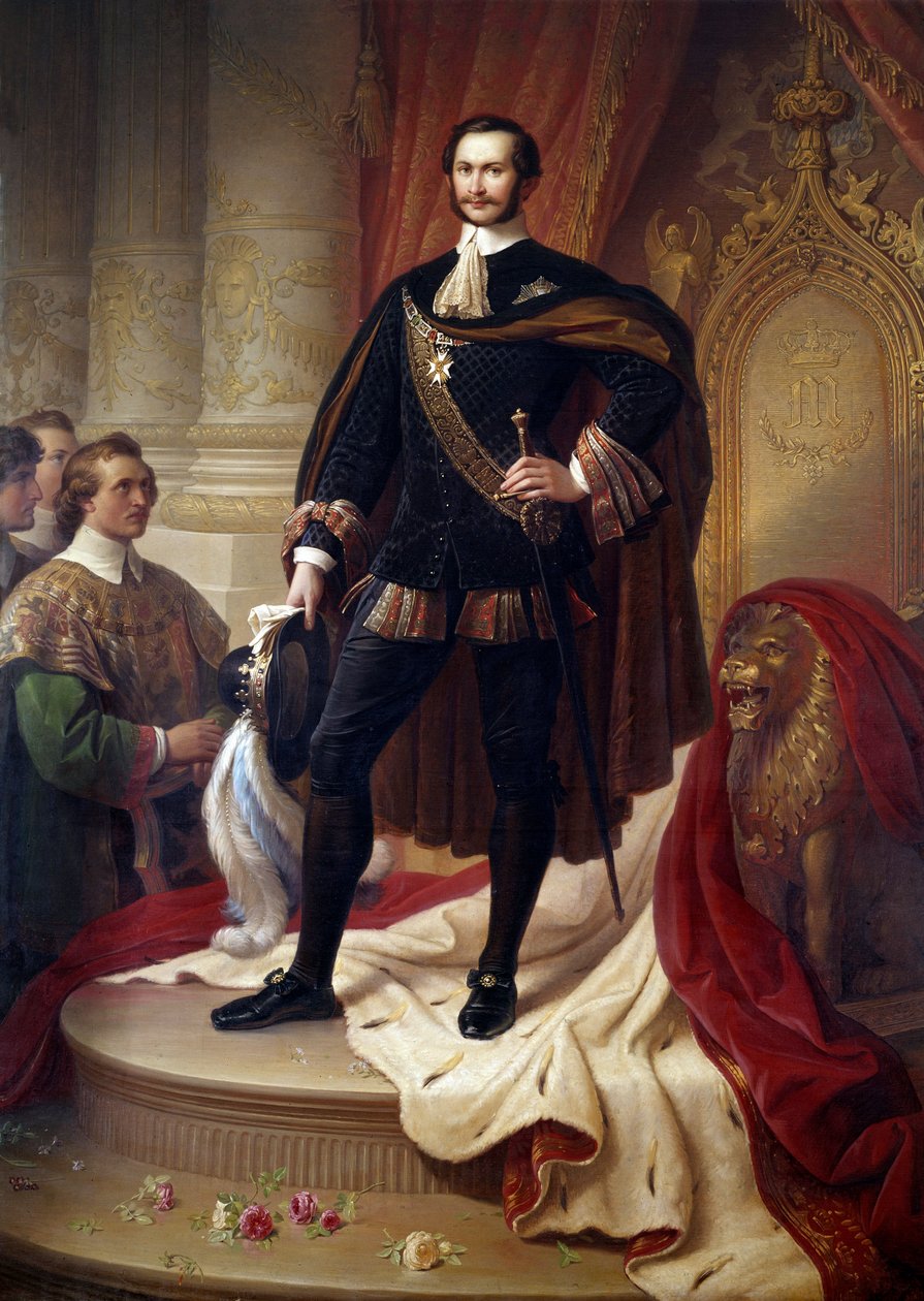 Retrato no pé de Maximiliano II José (1811-1864), Pintura Rei de Baviere por Wilhem von Kaulbach (1805-1874) de Wilhelm von Kaulbach