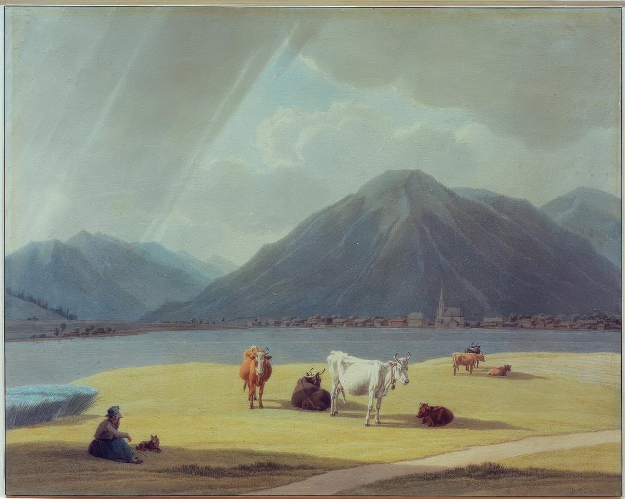 Esposa do fazendeiro com gado na frente de Rottach-Egern de Wilhelm von Kobell