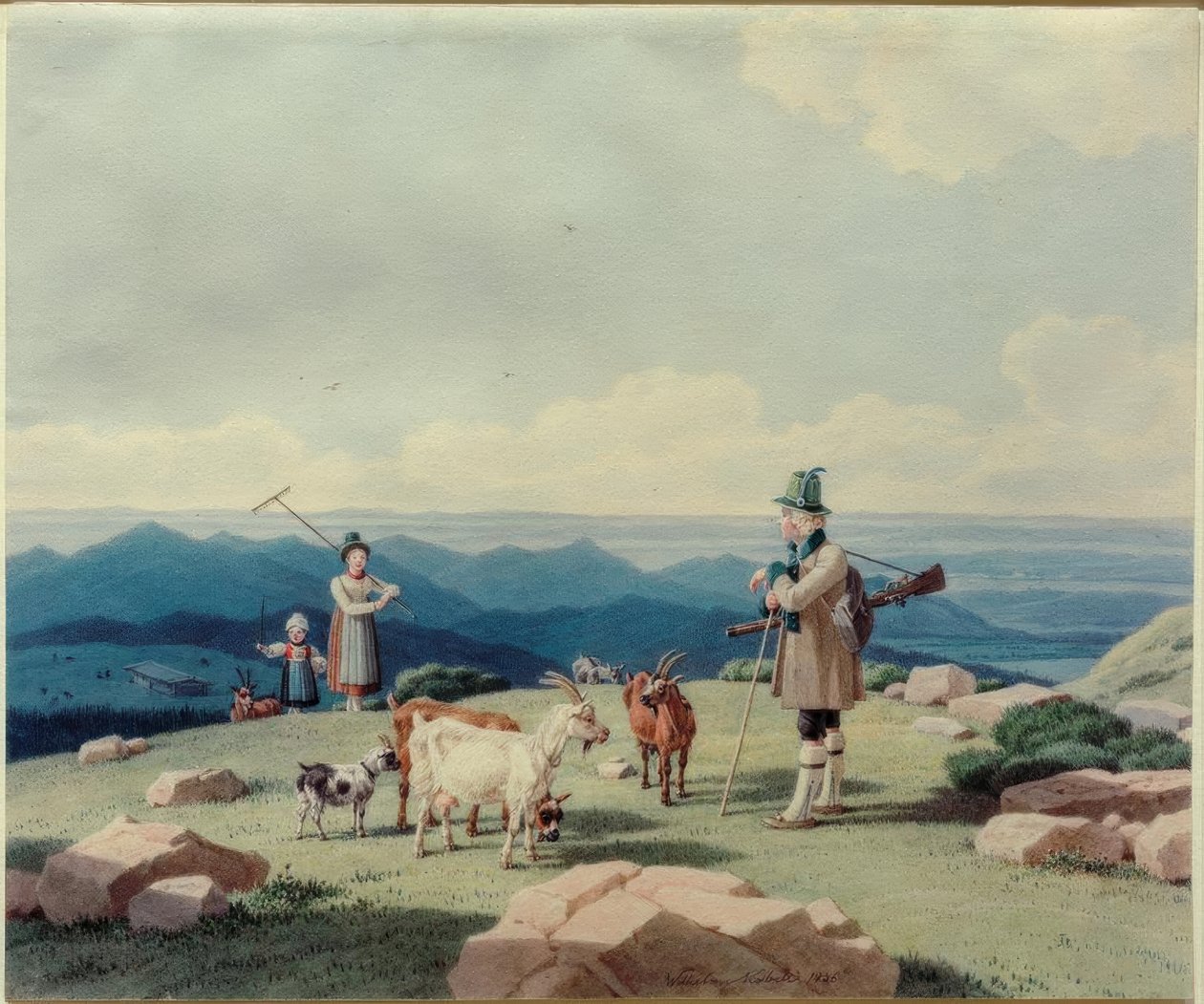 Caçador com leiteira e criança no Hirschberg de Wilhelm von Kobell