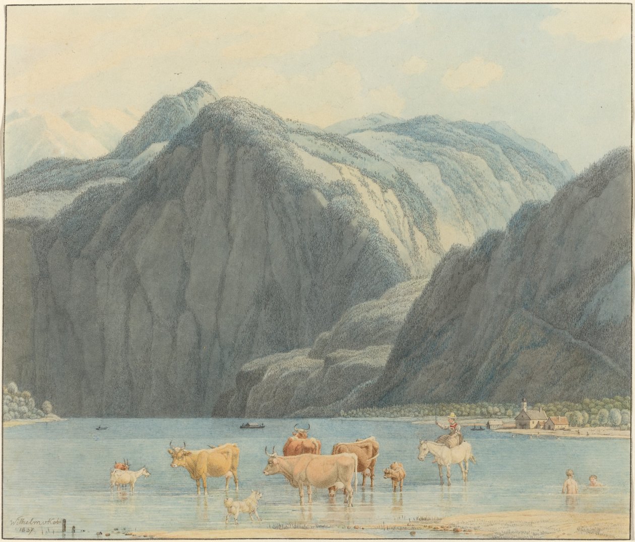 Königsee com as falésias de St. Bartholomëe de Wilhelm von Kobell