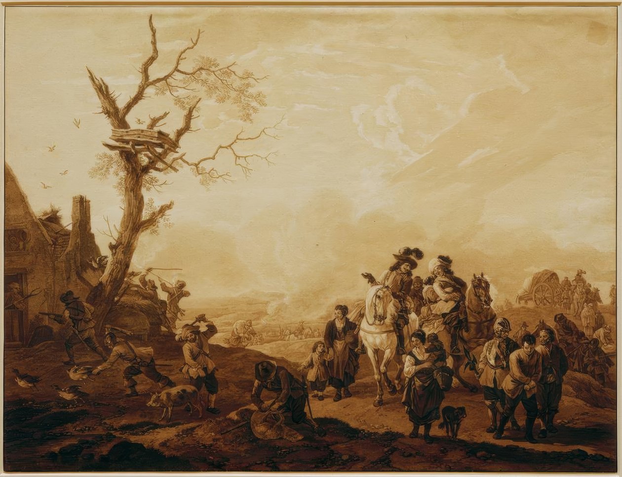 Pilhagem de uma vila por soldados de Wilhelm von Kobell