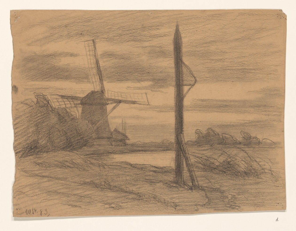 Paisagem com poste e moinho de vento de Wilhelmus Johannes Steenhoff