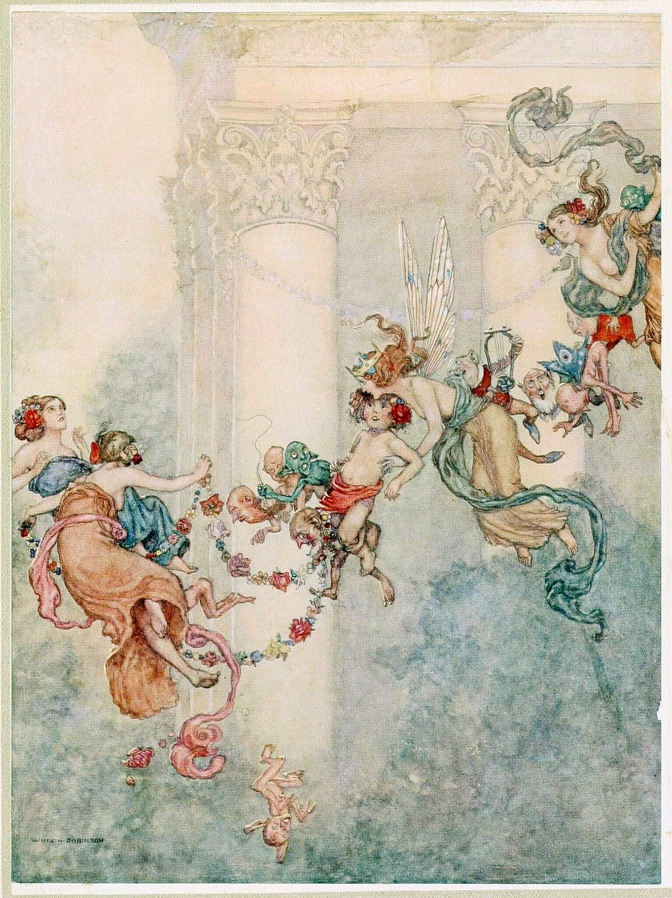 Puck: Ela nunca teve um changeling tão doce, de A Midsummer Nights Dream, pub. 1914. de Wiliam Heath Robinson