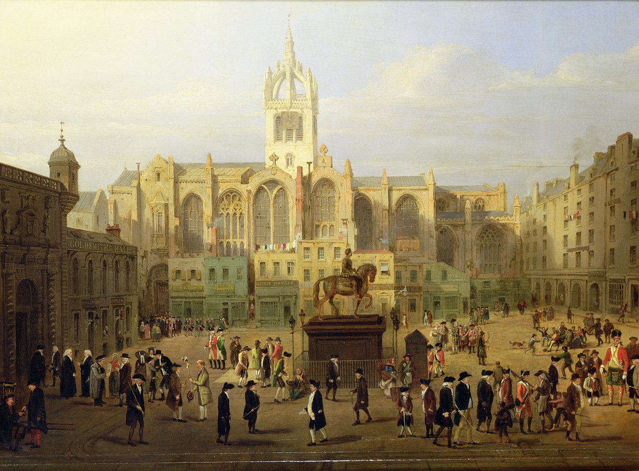 O Parlamento Fechado e Figuras Públicas de Edimburgo, sobre o final do século XVIII de Wilkie, Nasmyth and Stanfield Roberts